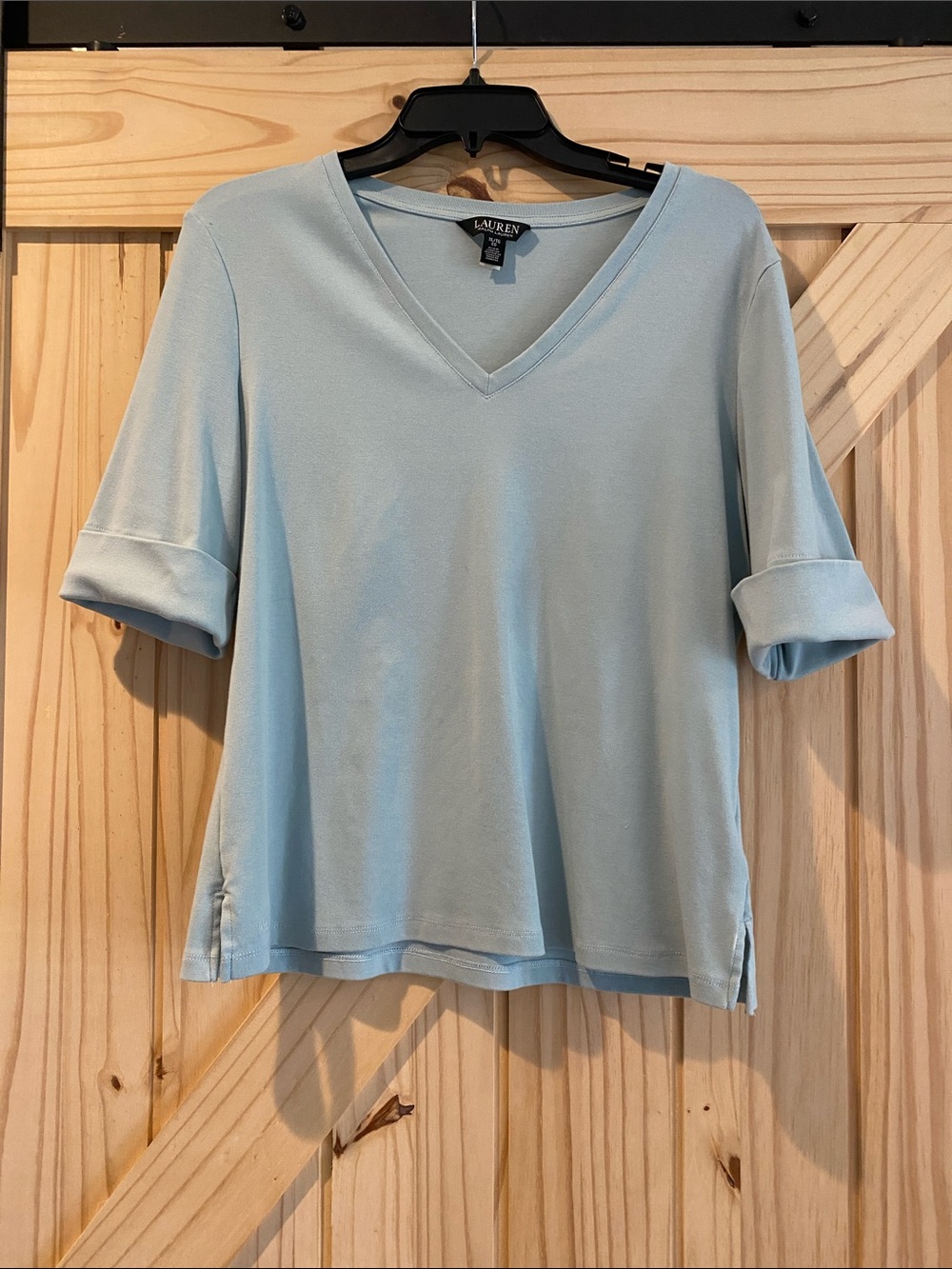 Lauren Ralph Lauren Pale Blue V-Neck Short Sleeve Tee, XL